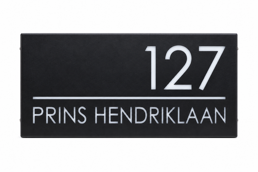 LumiSign Horizon zwart verlicht huisnummerbord 127 Prins Hendriklaan
