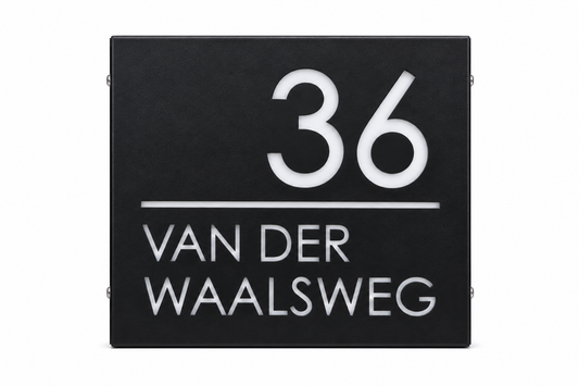 LumiSign Square zwart verlicht huisnummer 36 Van der Waalsweg