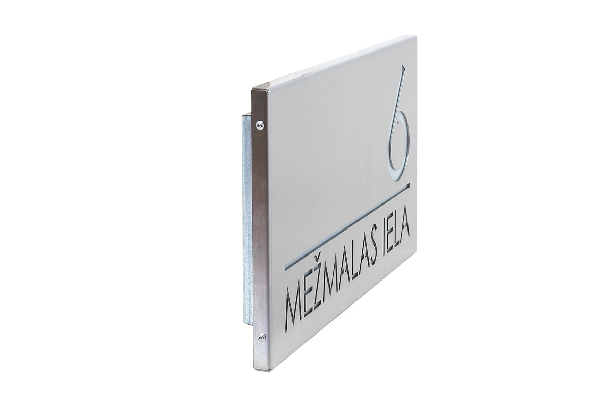 Side view of a stainless-steel horizontal LumiSign Horizon against white, showing its face plate, enclosure depth and mounting structure behind it.